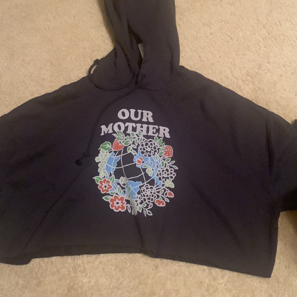 Levi's Our Mother Earth black cropped hoodie sweatshirt Size Large - Picture 2 of 3